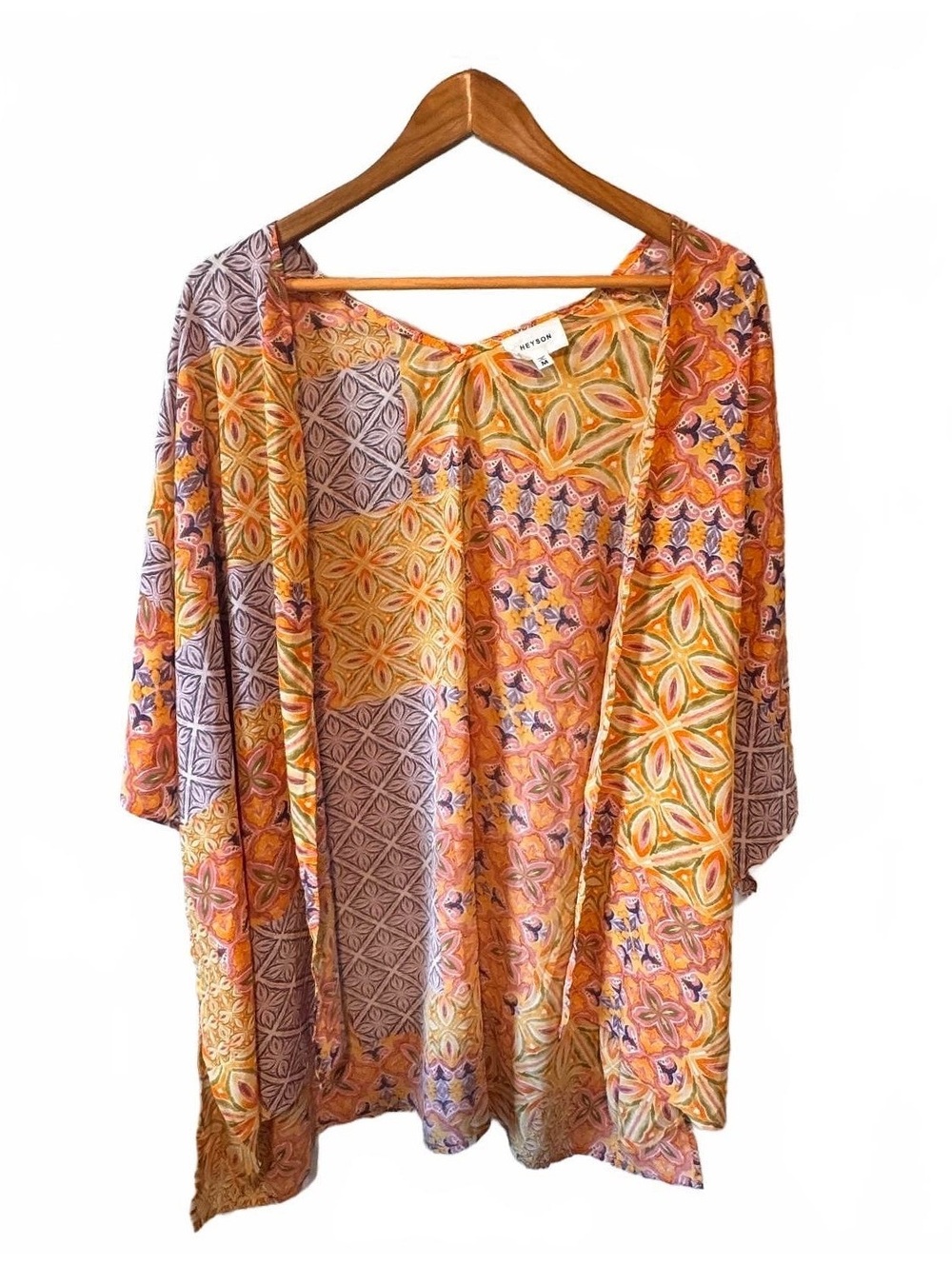 HEYSON Boho Medallion Tile Print Oversized Kimono Tunic Top Mustard Sz M EUC